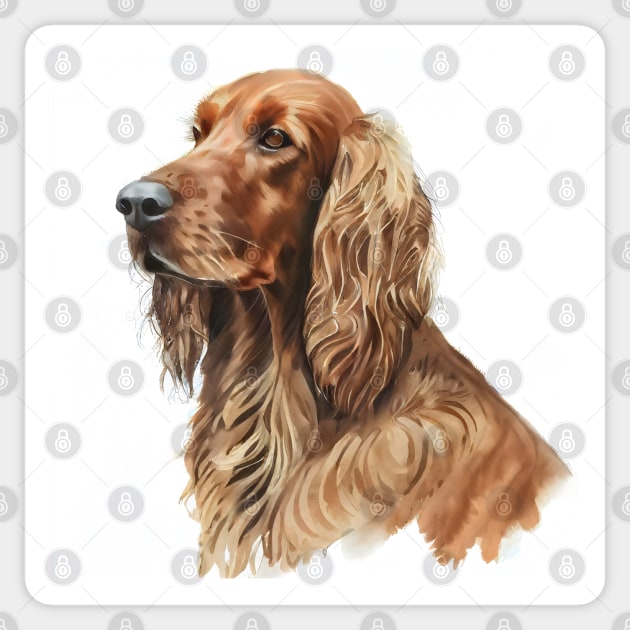 Side Profile Watercolor Portrait of an Irish Red Setter Sticker by designs4days